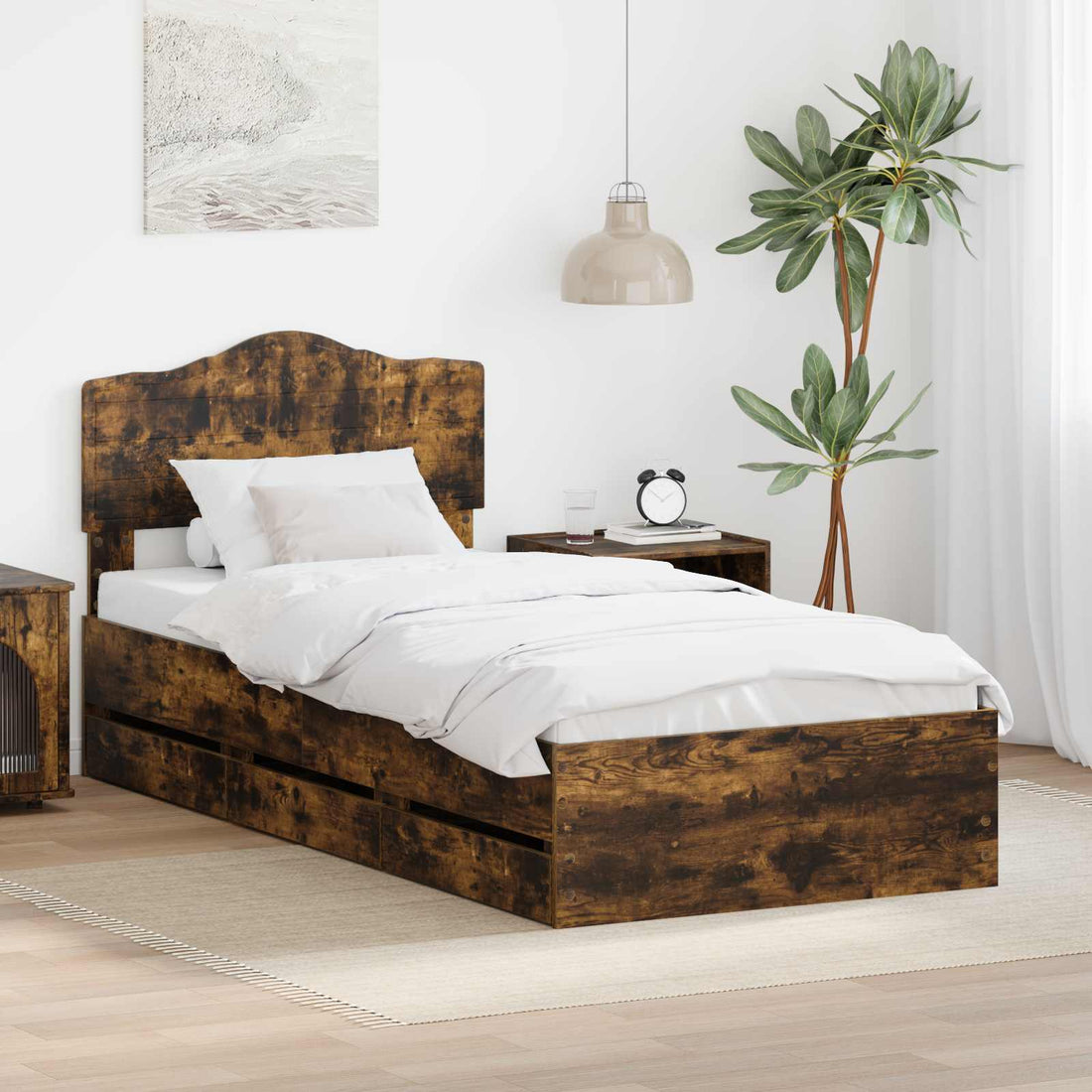 vidaXL Estructura de cama Roble ahumado 90 x 190 cm Madera Ingenieril