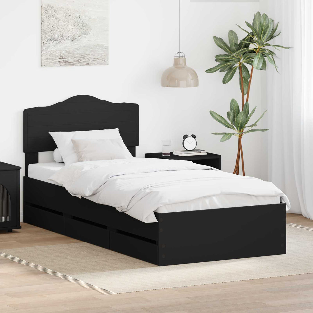 vidaXL Estructura de cama Negro 75 x 190 cm Madera Ingenieril