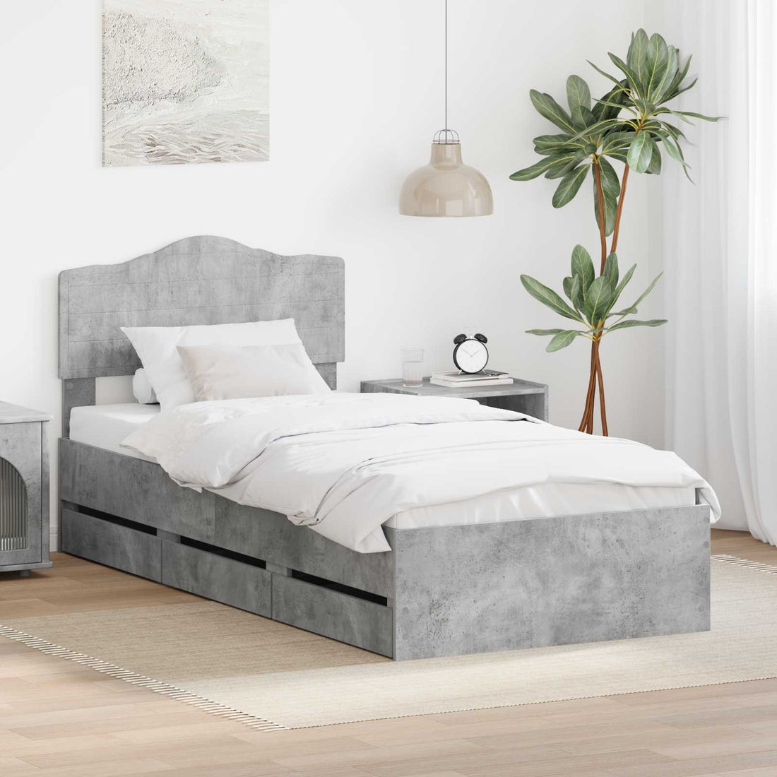 vidaXL Estructura de cama Gris Concreto 75 x 190 cm Madera Ingenieril