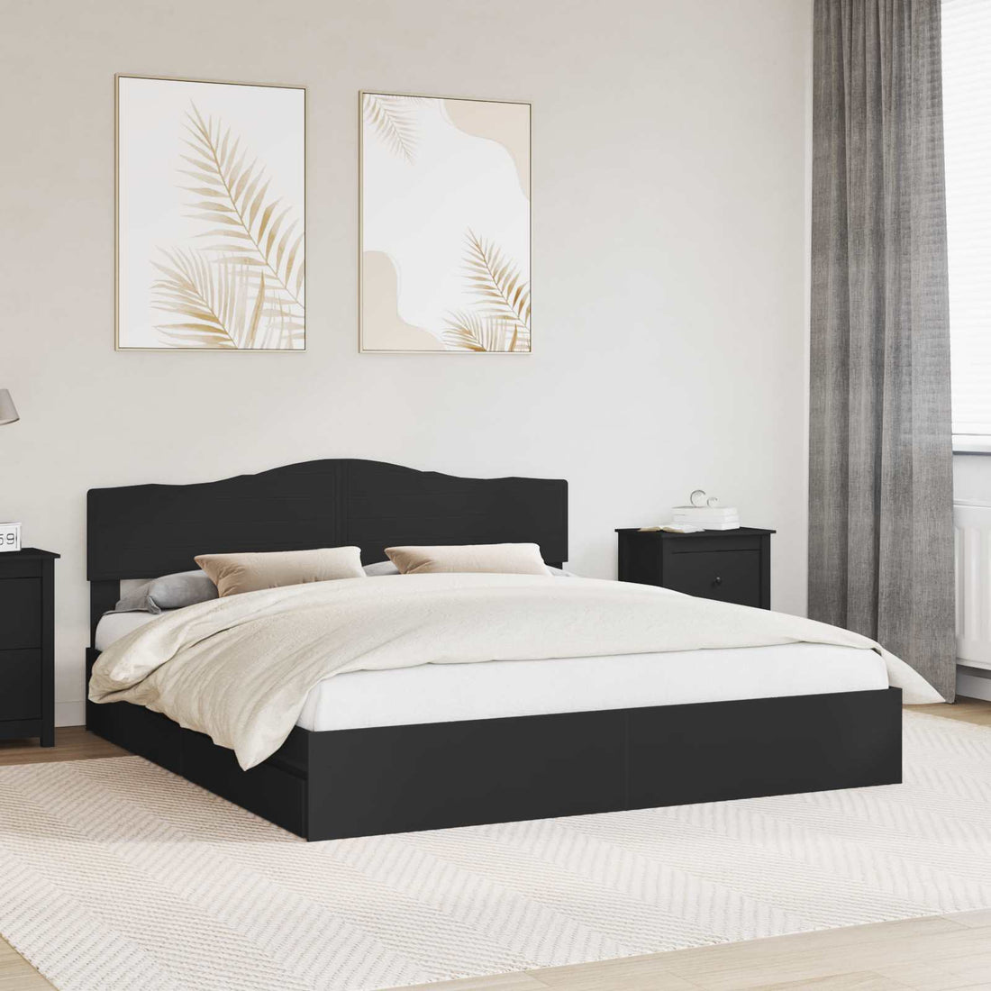 vidaXL Cama con almacenamiento Negro 200 x 200 cm Madera de ingeniería