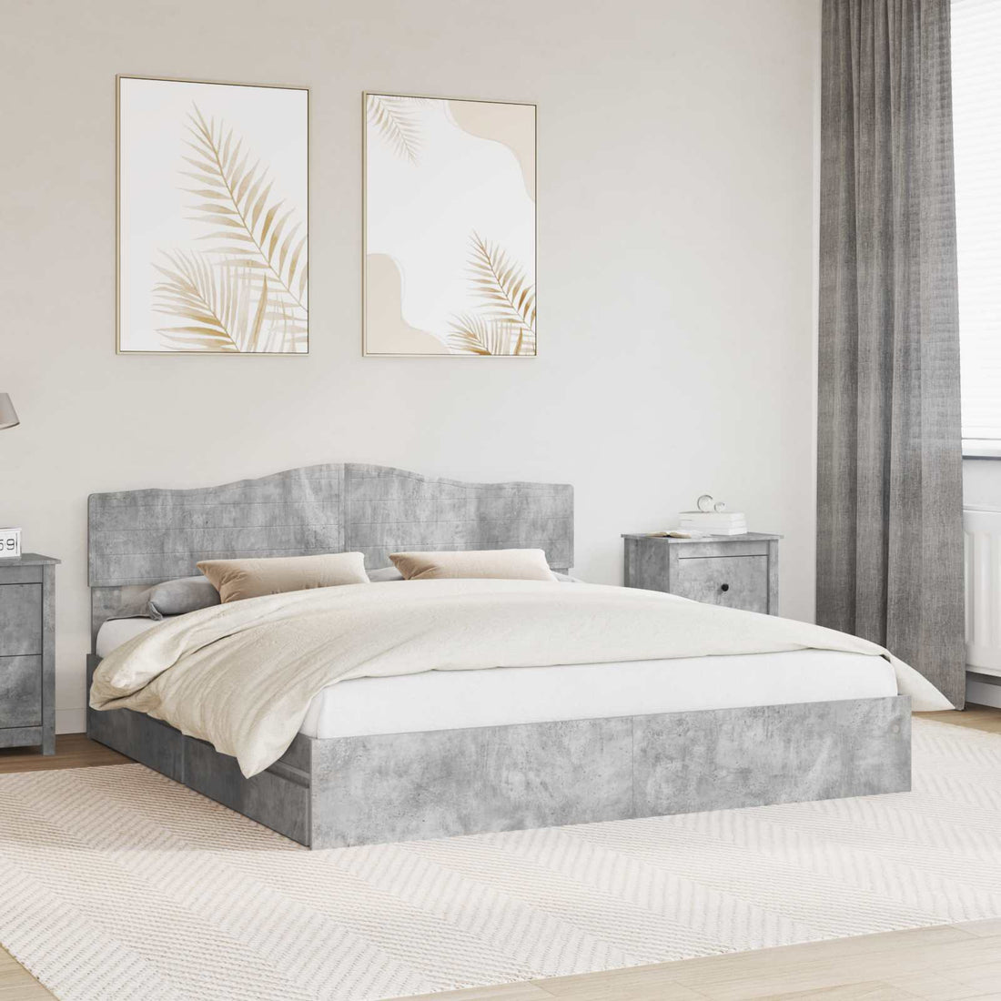 vidaXL Cama con almacenamiento con cajón Gris Concreto 200 x 200 cm