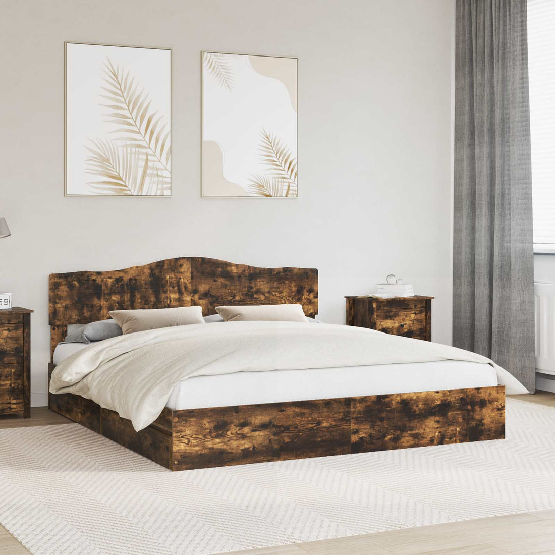 vidaXL Cama con almacenamiento con cajón Roble ahumado 180 x 200 cm