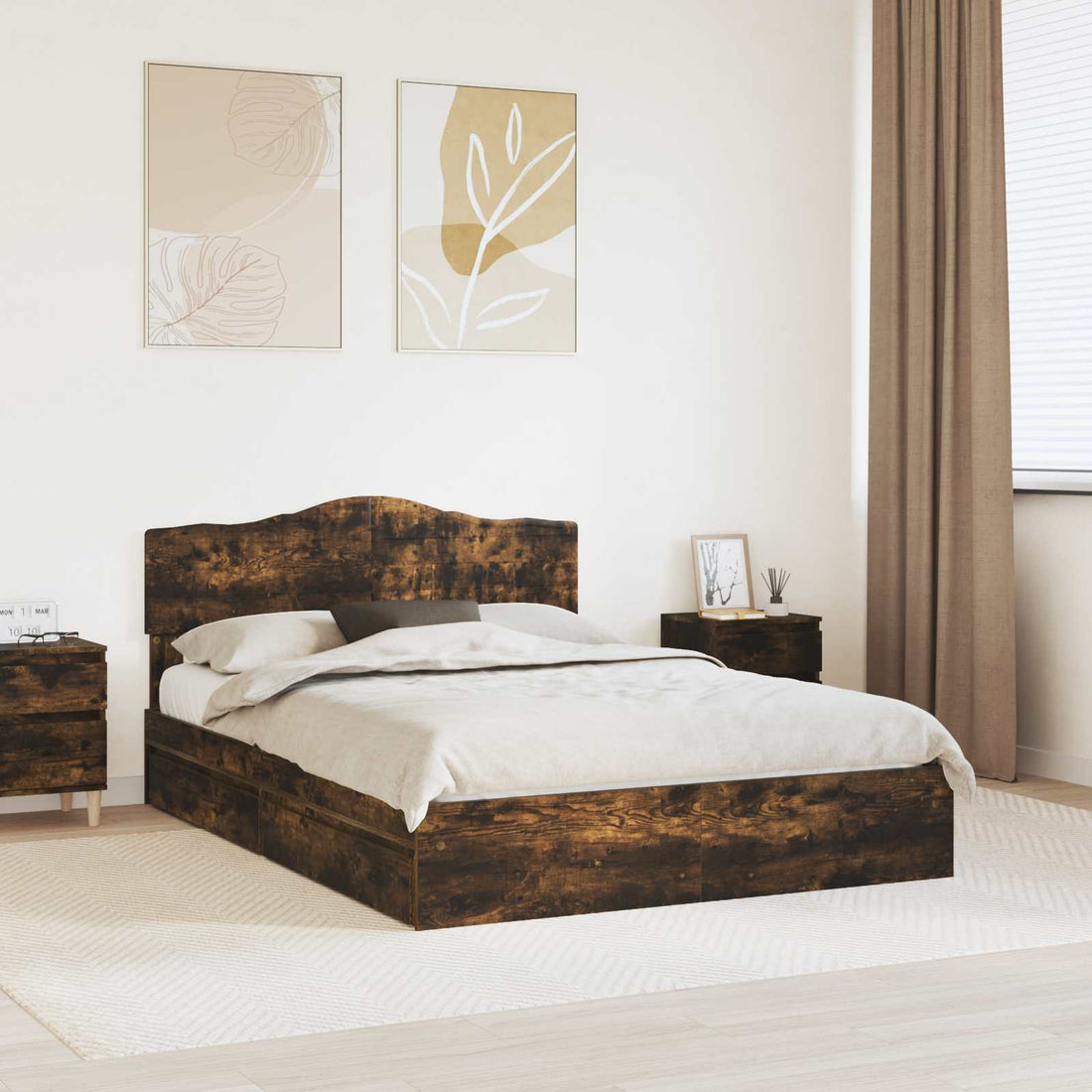 vidaXL Cama con almacenamiento con cajón Roble ahumado 160 x 200 cm