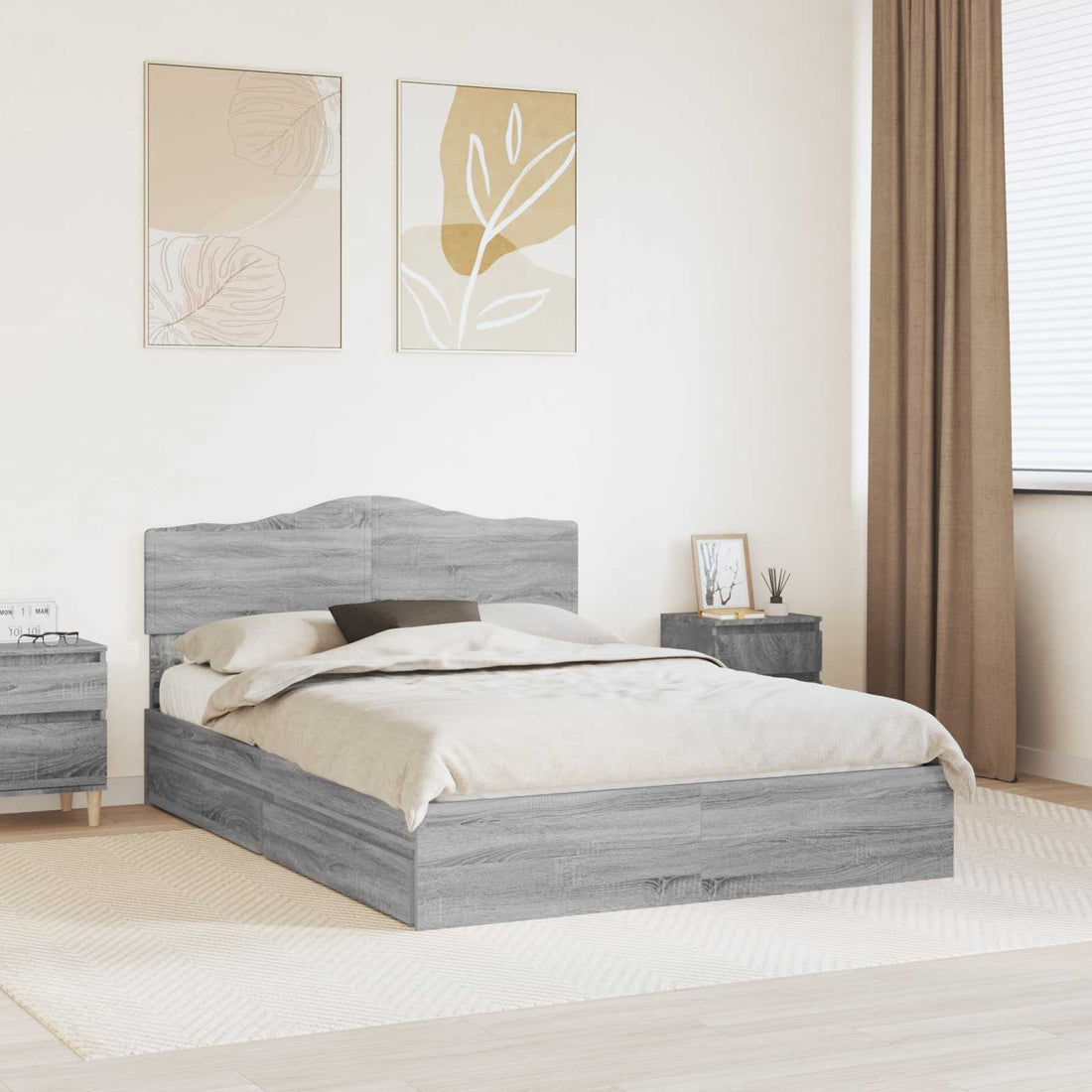 vidaXL Cama con almacenamiento con cajón Gris Sonoma 140 x 200 cm