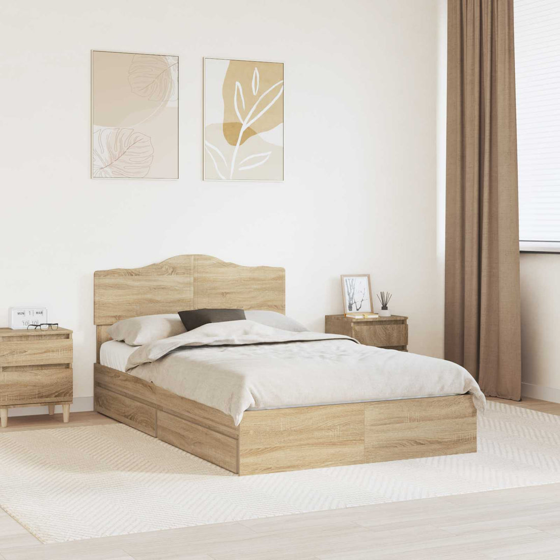 vidaXL Cama con almacenamiento con cajón Roble Sonoma 135 x 190 cm