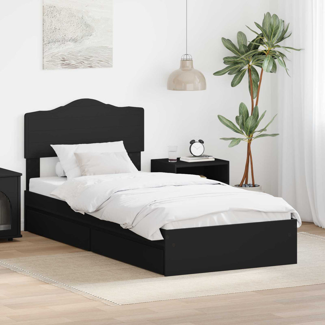 vidaXL Cama con almacenamiento Negro 100 x 200 cm Madera de ingeniería