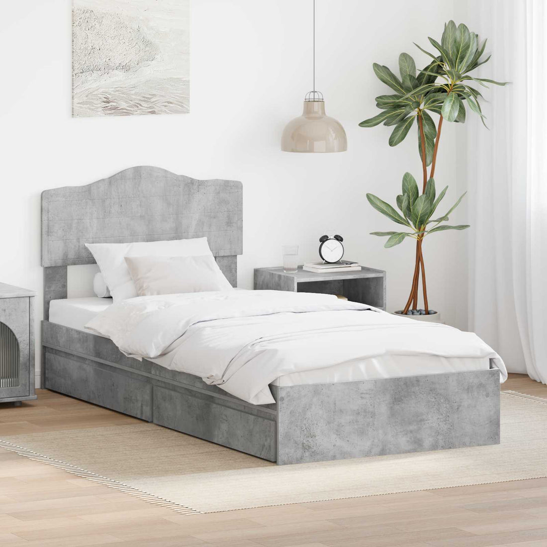 vidaXL Cama con almacenamiento con cajón Gris Concreto 90 x 190 cm