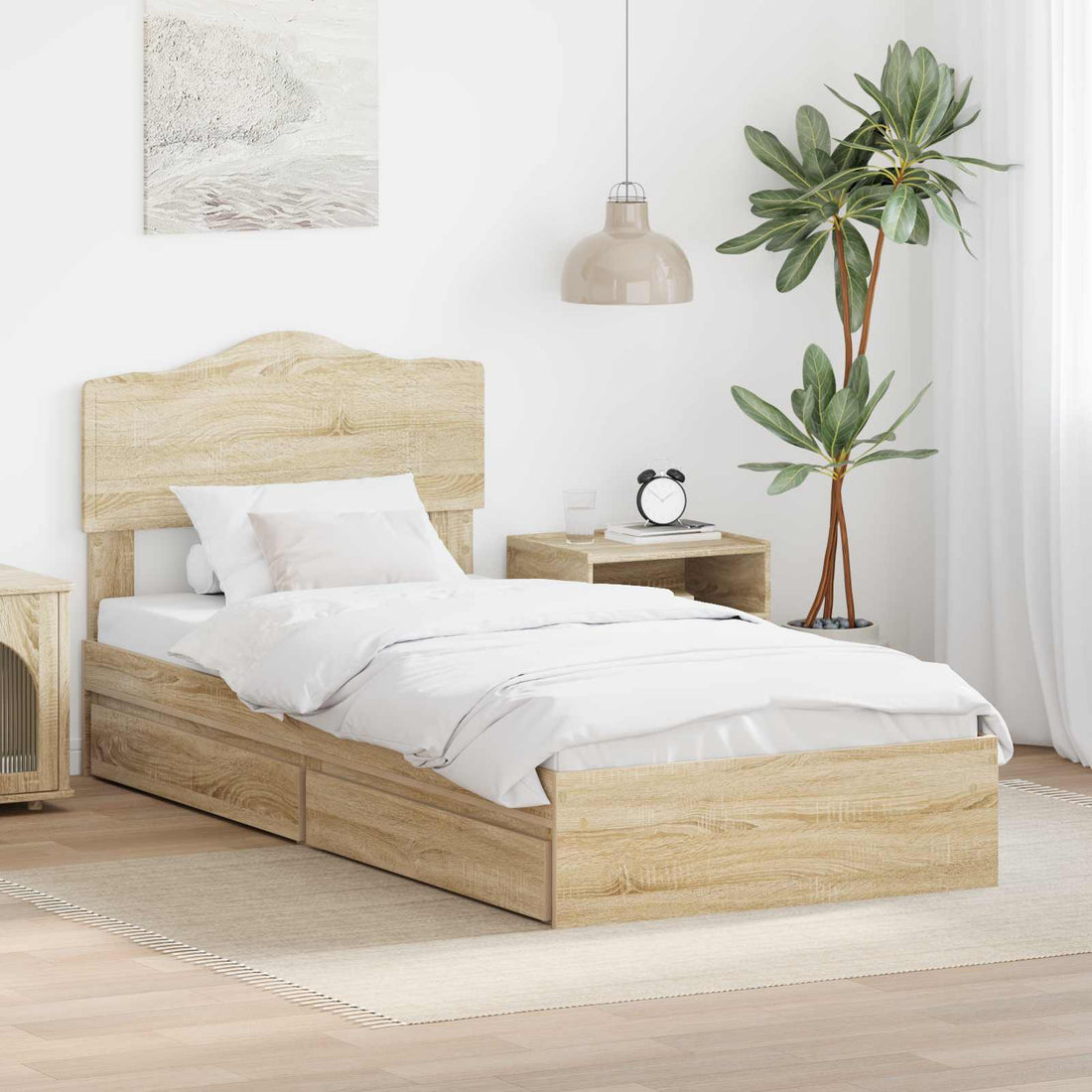 vidaXL Cama con almacenamiento con cajón Roble Sonoma 70 x 190 cm