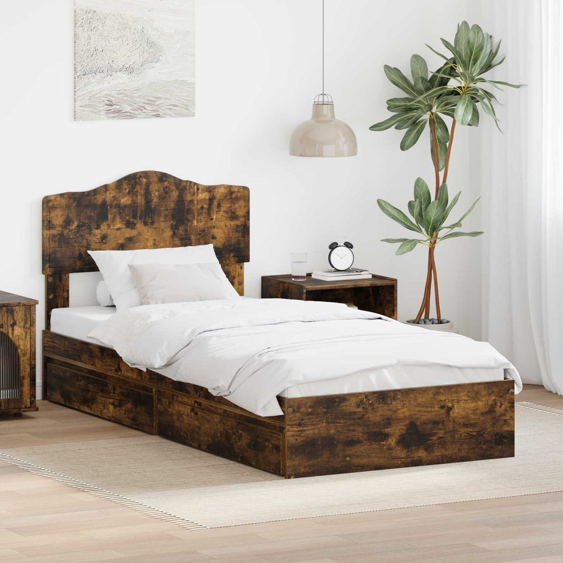 vidaXL Cama con almacenamiento con cajón Roble ahumado 70 x 190 cm