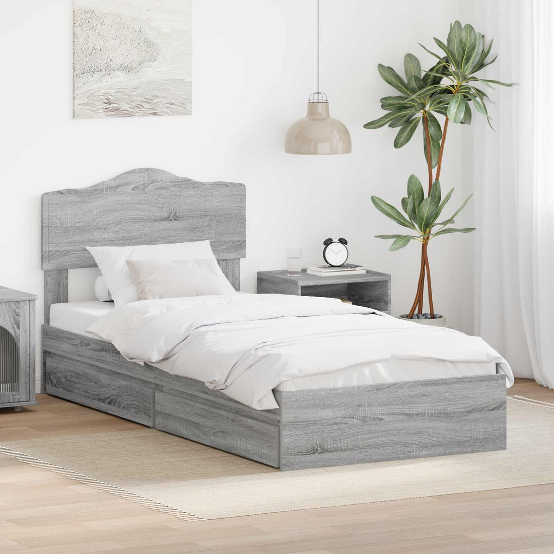 vidaXL Cama con almacenamiento con cajón Gris Sonoma 70 x 190 cm