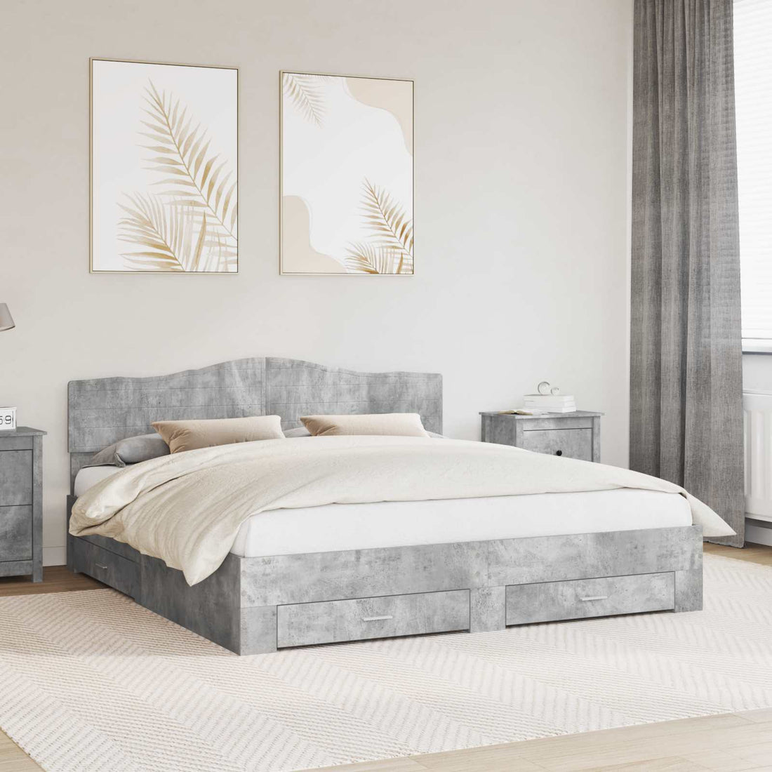 vidaXL Estructura de cama con cajón Gris Concreto 200 x 200 cm
