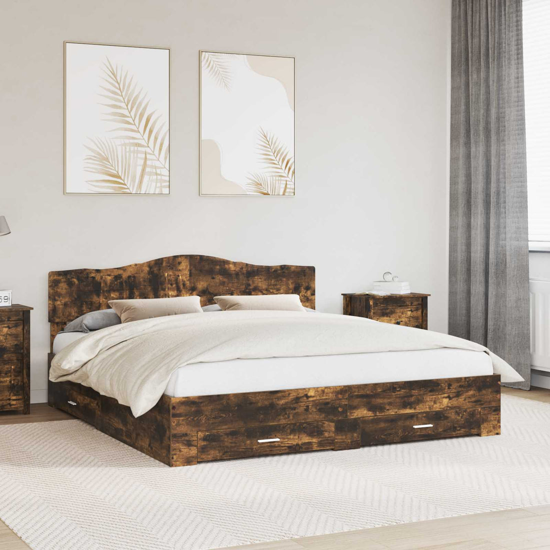 vidaXL Estructura de cama con cajón Roble ahumado 200 x 200 cm