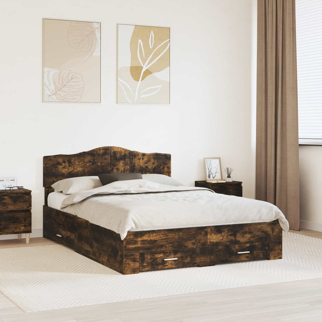 vidaXL Estructura de cama con cajón Roble ahumado 150 x 200 cm