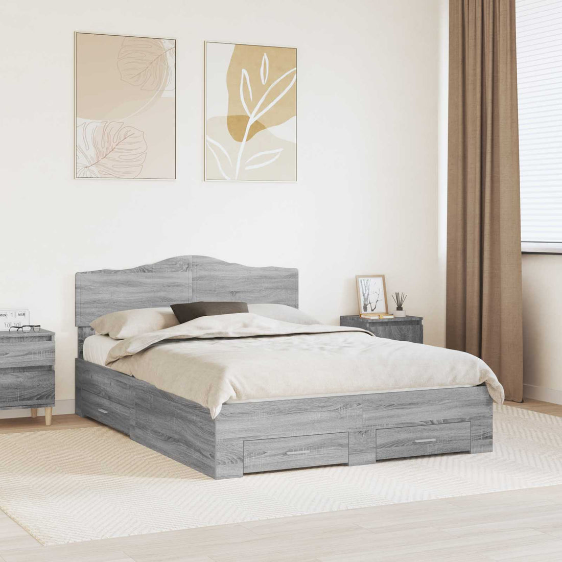 vidaXL Estructura de cama con cajón Gris Sonoma 140 x 200 cm