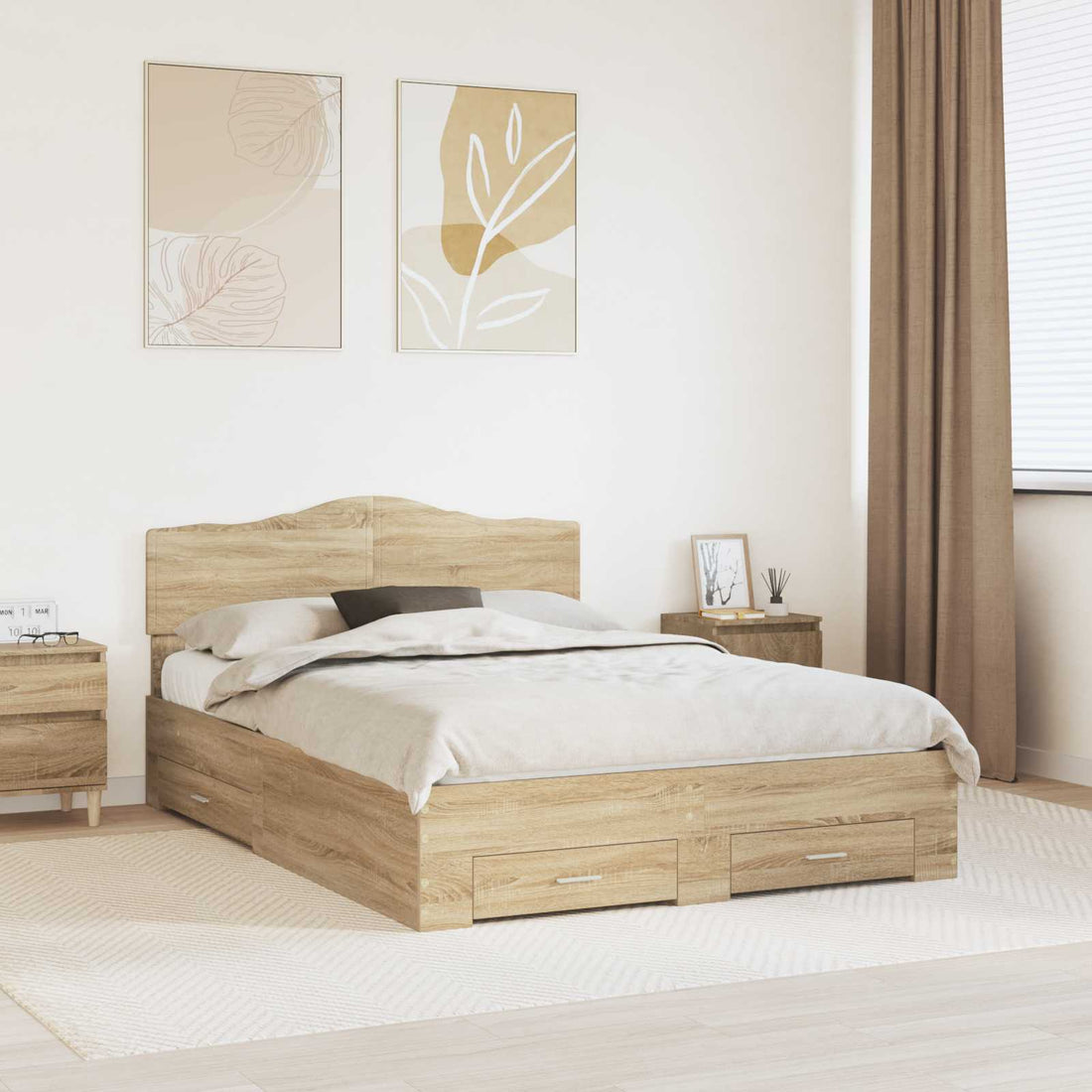 vidaXL Estructura de cama con cajón Roble Sonoma 140 x 190 cm