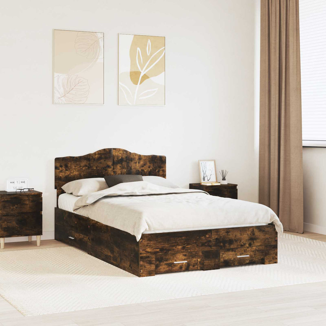 vidaXL Estructura de cama con cajón Roble ahumado 120 x 200 cm