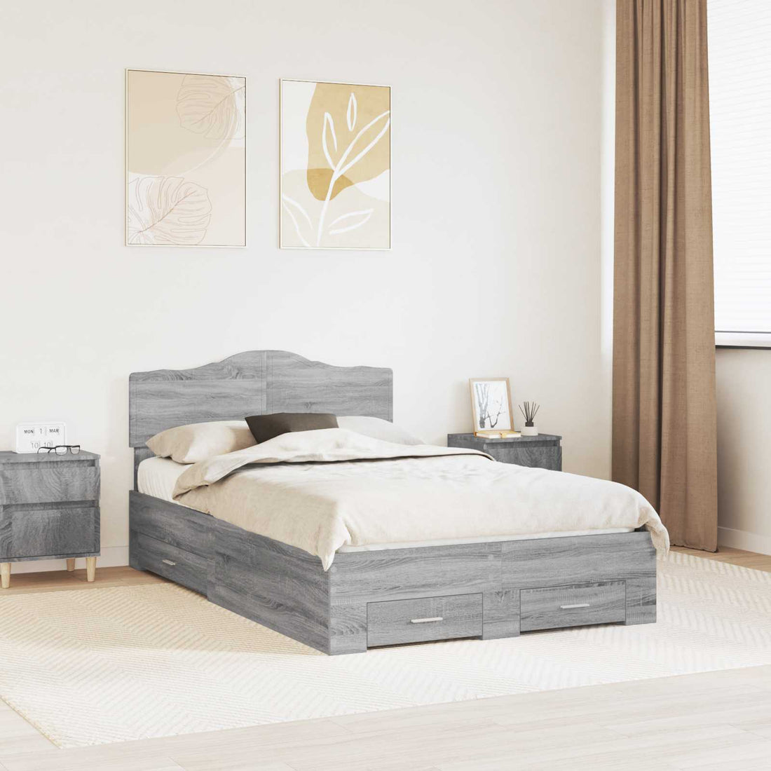vidaXL Estructura de cama con cajón Gris Sonoma 120 x 200 cm