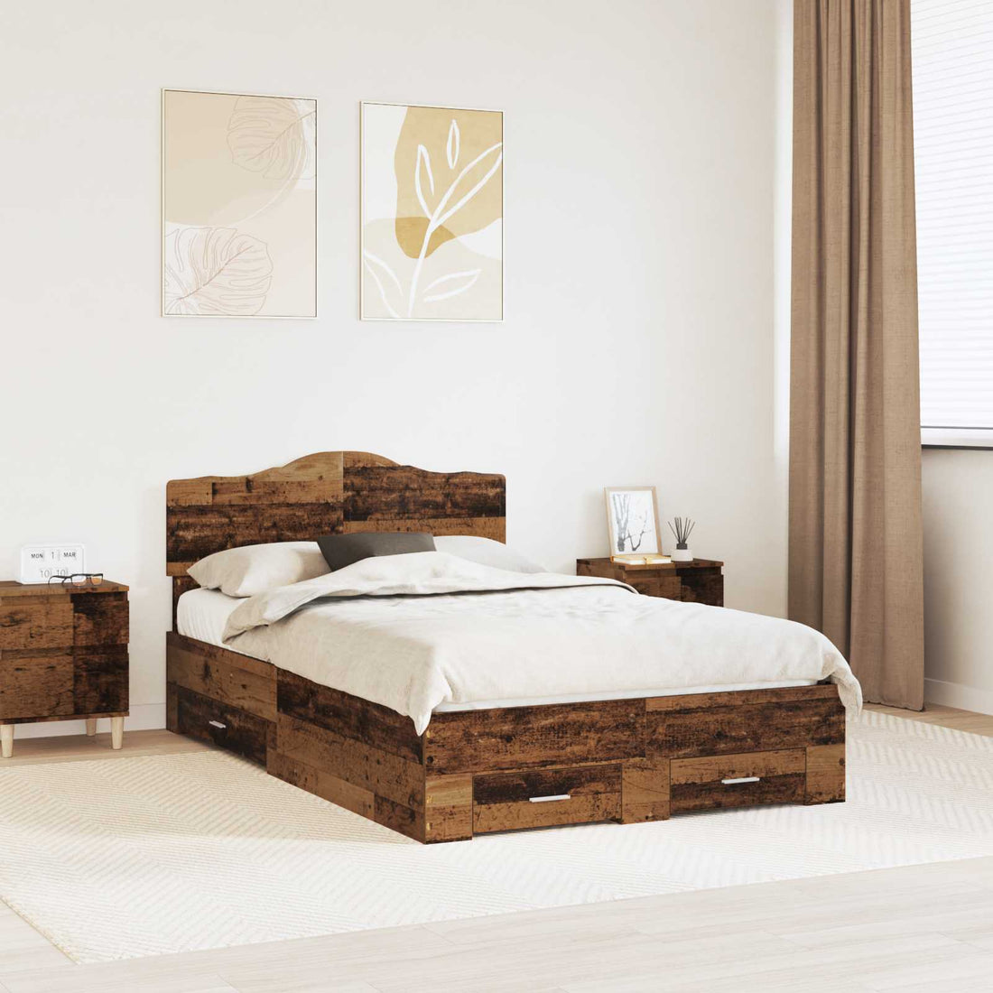 vidaXL Estructura de cama con cajón Madera vieja 120 x 190 cm