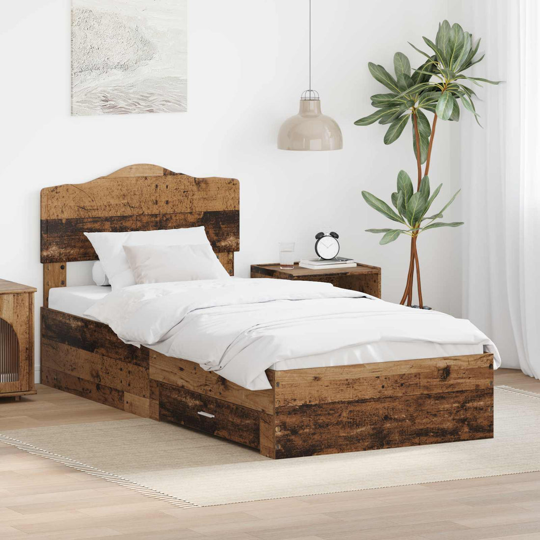 vidaXL Estructura de cama con cajón Madera vieja 90 x 200 cm
