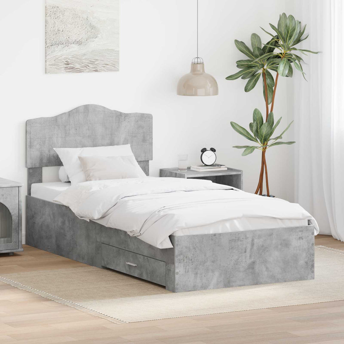 vidaXL Estructura de cama con cajón Gris Concreto 90 x 190 cm