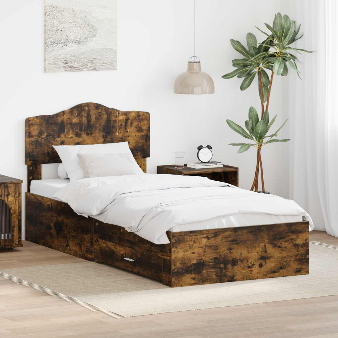 vidaXL Estructura de cama con cajón Roble ahumado 90 x 190 cm