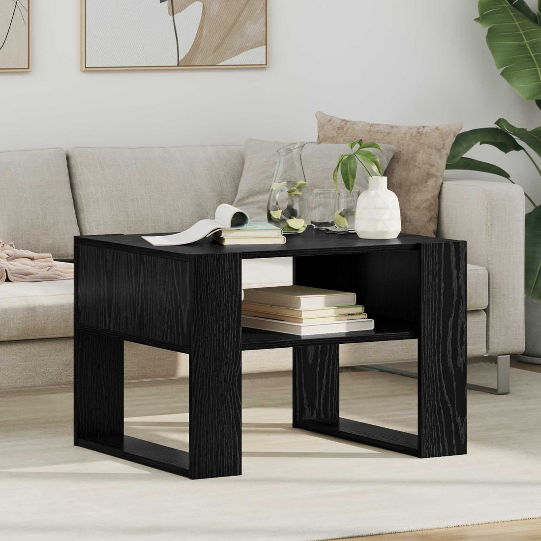 vidaXL Mesa de Café Roble Negro 66 x 53 x 45 cm Madera de ingeniería