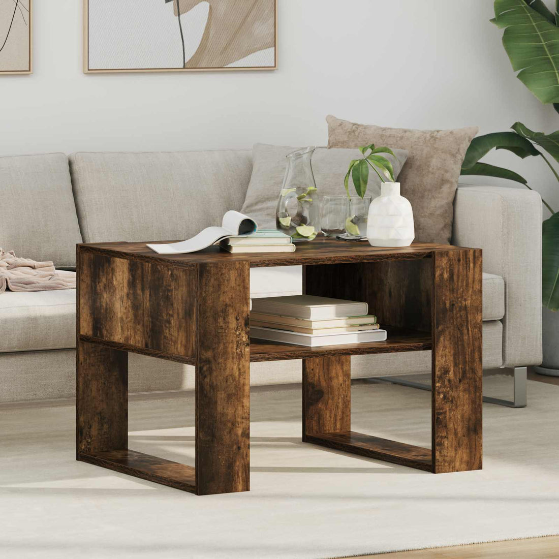 vidaXL Mesa de Café Roble ahumado 66 x 53 x 45 cm Madera de ingeniería
