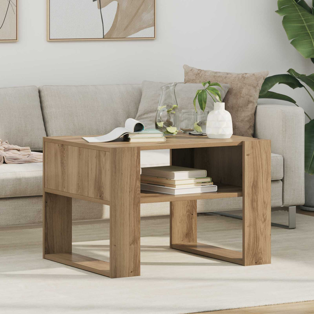 vidaXL Mesa de Café Roble artisan 66 x 53 x 45 cm Madera de ingeniería