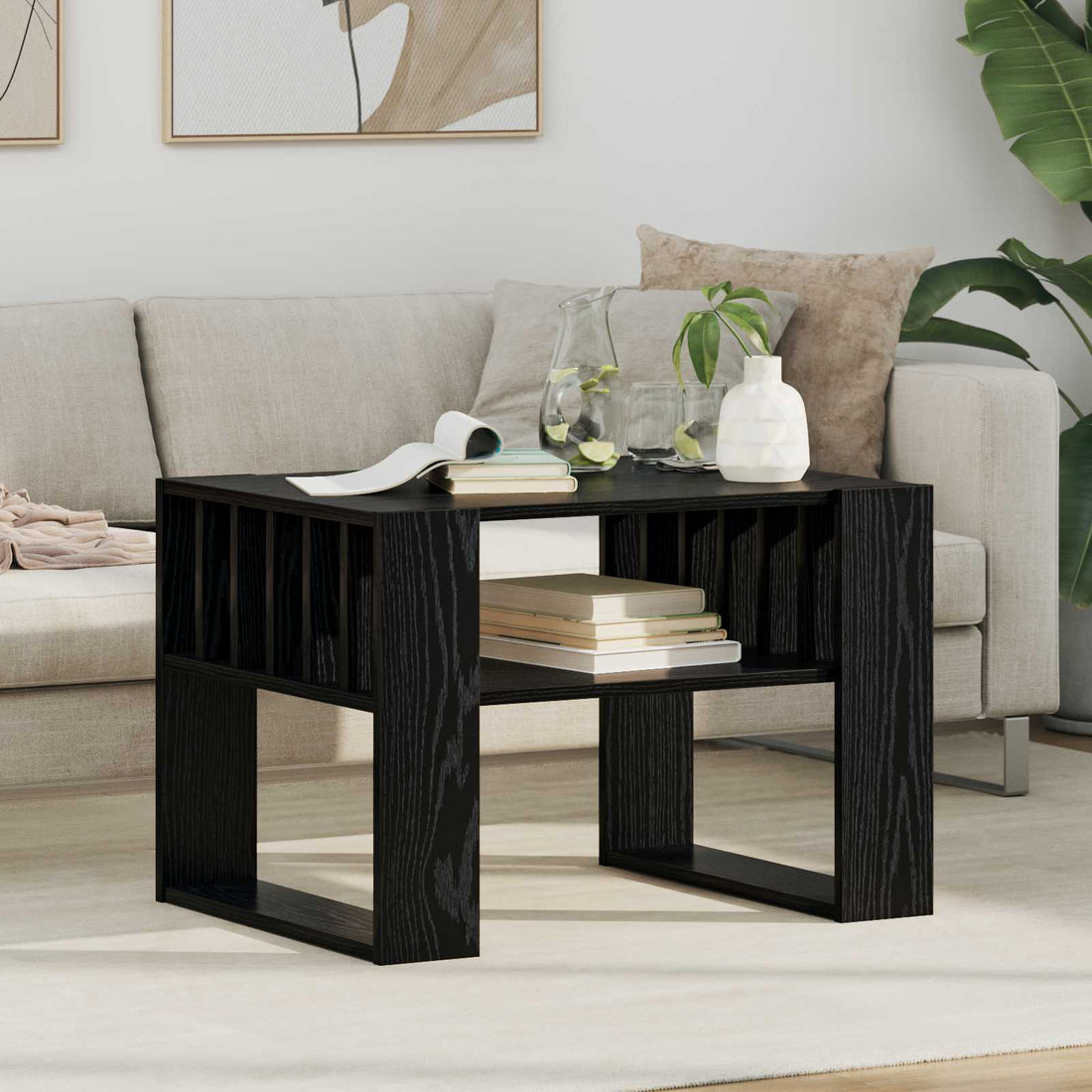 vidaXL Mesa de Café Roble Negro 66 x 49,5 x 45 cm Madera de ingeniería