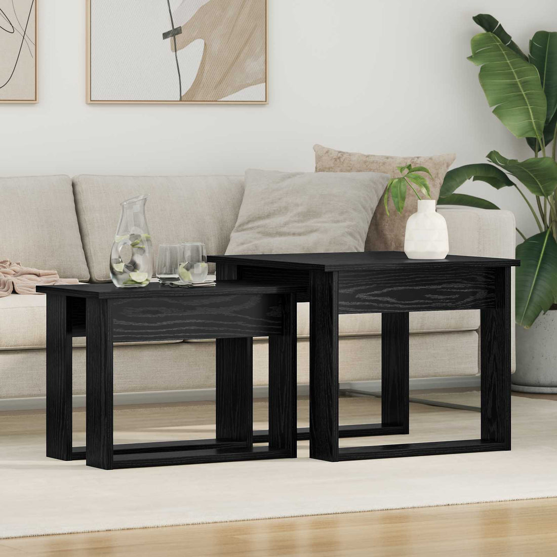 vidaXL Juego de Mesas de Centro 2 uds. Roble Negro 50 x 52 x 42 cm