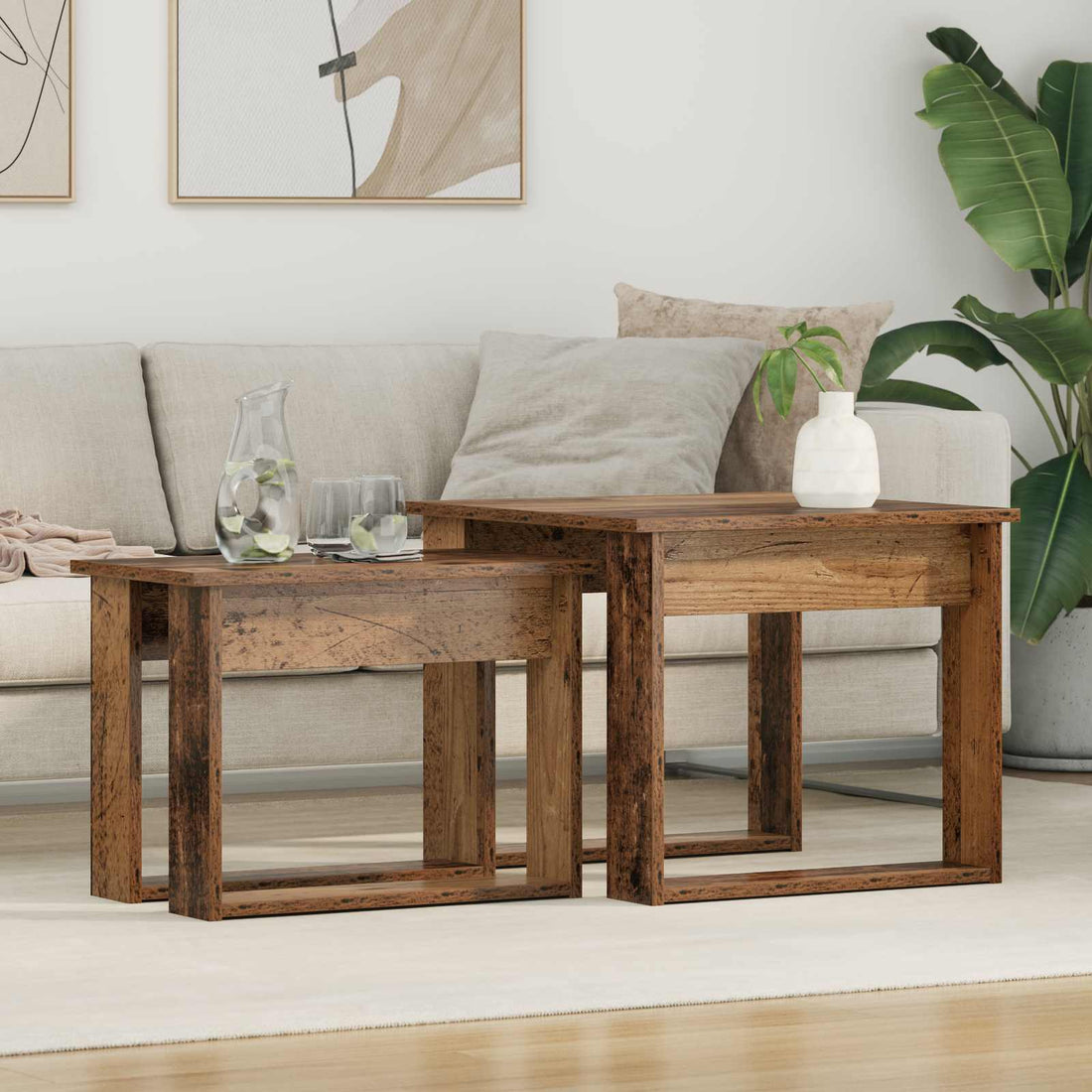 vidaXL Juego de Mesas de Centro 2 uds. Madera vieja 50 x 52 x 42 cm