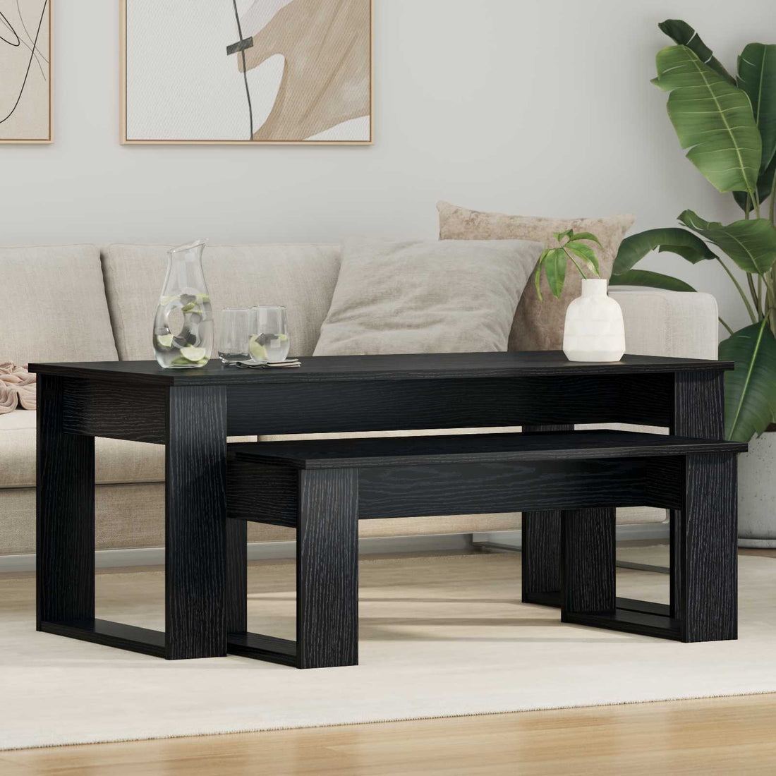 vidaXL Juego de Mesas de Centro 2 uds. Roble Negro 100 x 50 x 42 cm