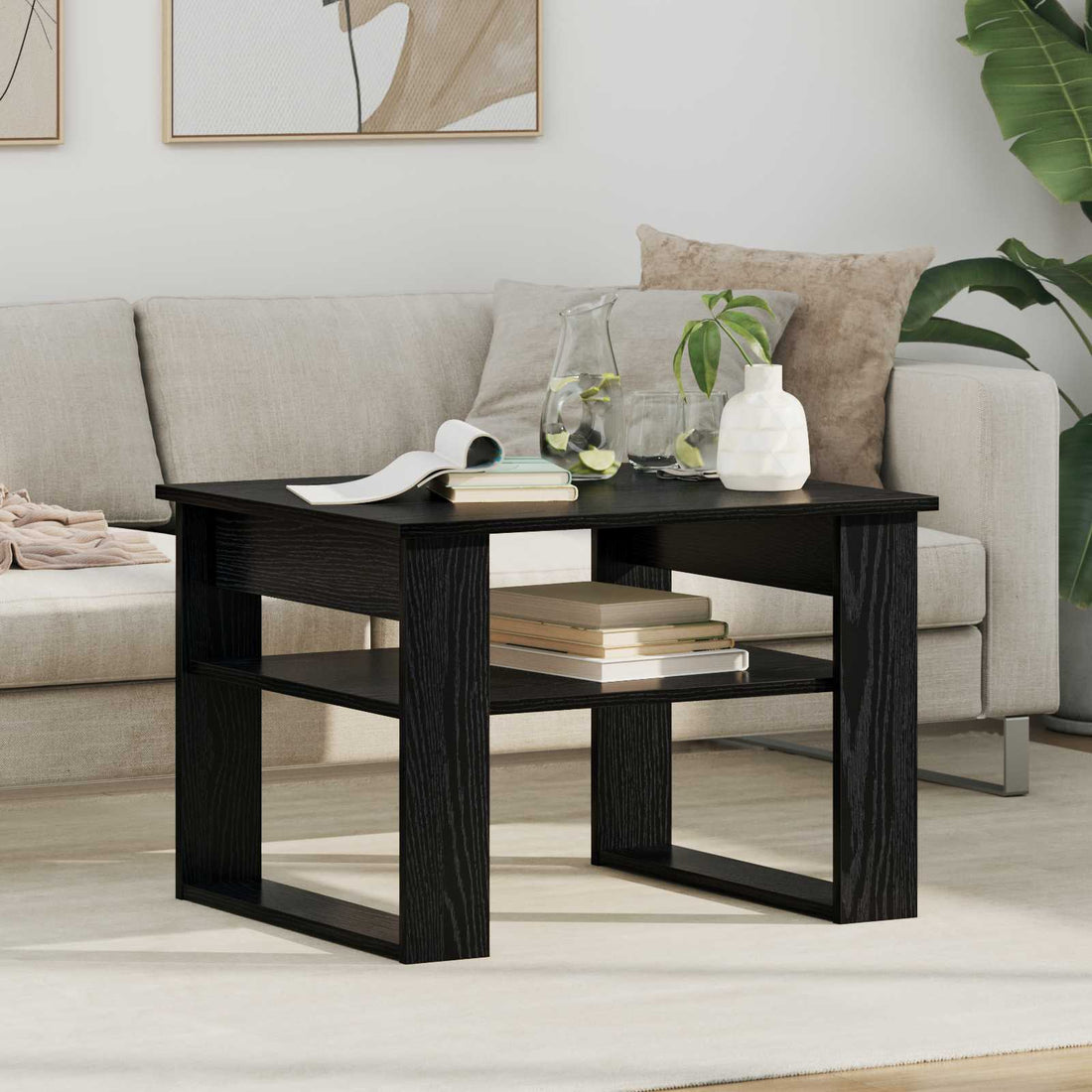 vidaXL Mesa de Café Roble Negro 64 x 54 x 44 cm Madera de ingeniería