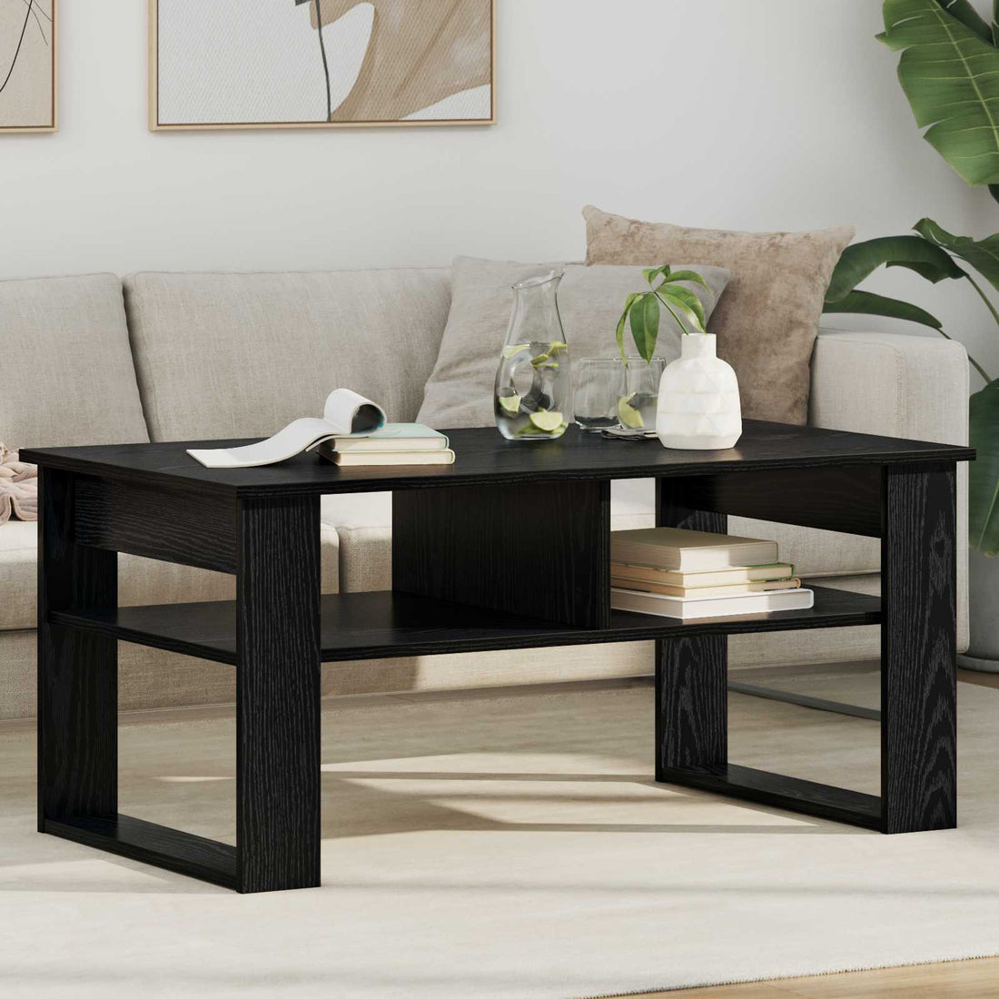 vidaXL Mesa de Café Roble Negro 96 x 54 x 44 cm Madera de ingeniería