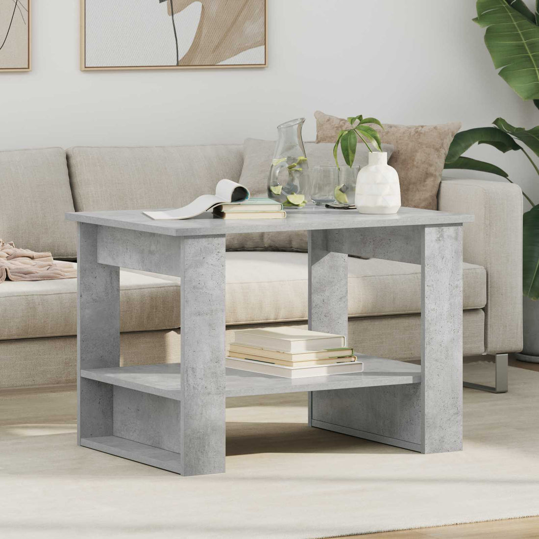 vidaXL Mesa de Café Gris Concreto 72 x 50 x 50 cm Madera de ingeniería