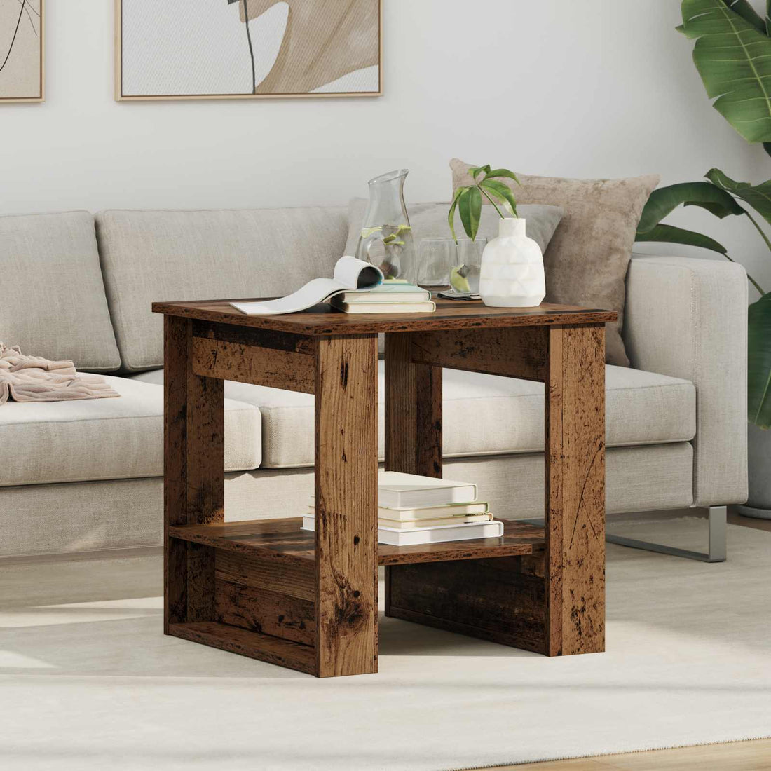vidaXL Mesa de Café Madera vieja 51 x 50 x 50 cm Madera de ingeniería