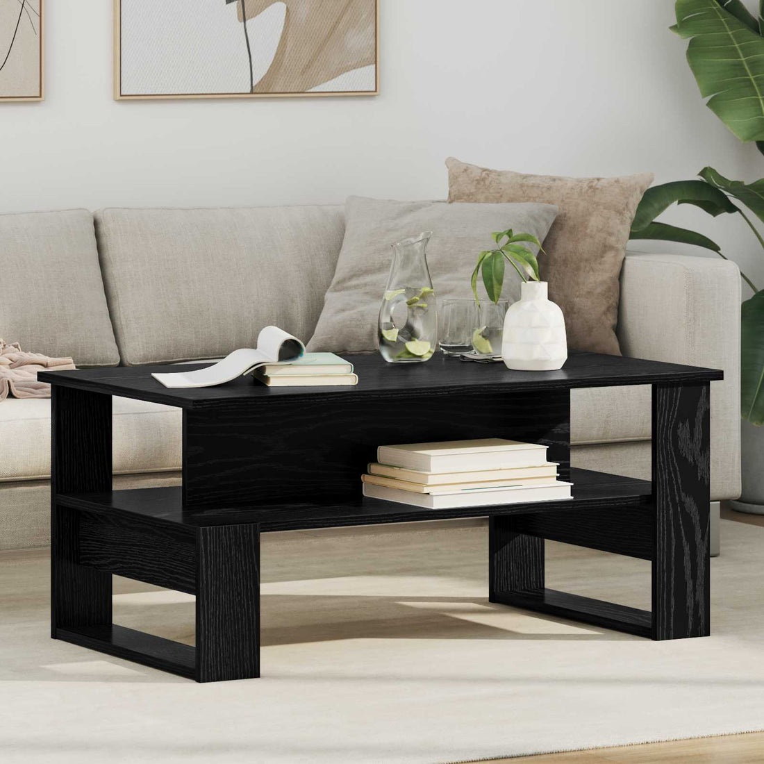 vidaXL Mesa de Café Roble Negro 90 x 50 x 40 cm Madera de ingeniería