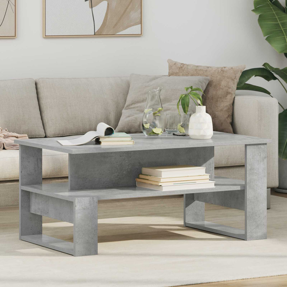vidaXL Mesa de Café Gris Concreto 90 x 50 x 40 cm Madera de ingeniería