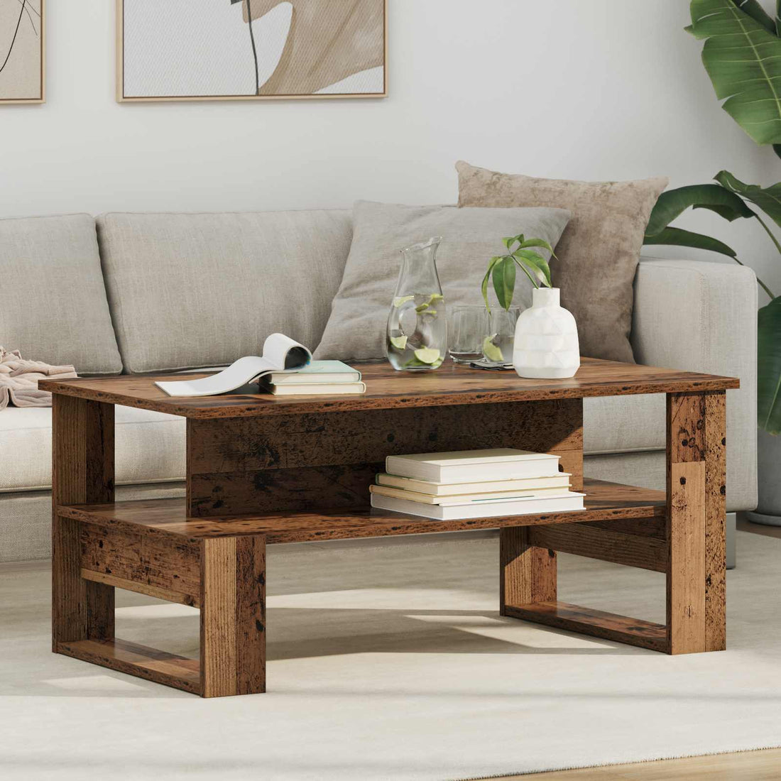 vidaXL Mesa de Café Madera vieja 90 x 50 x 40 cm Madera de ingeniería