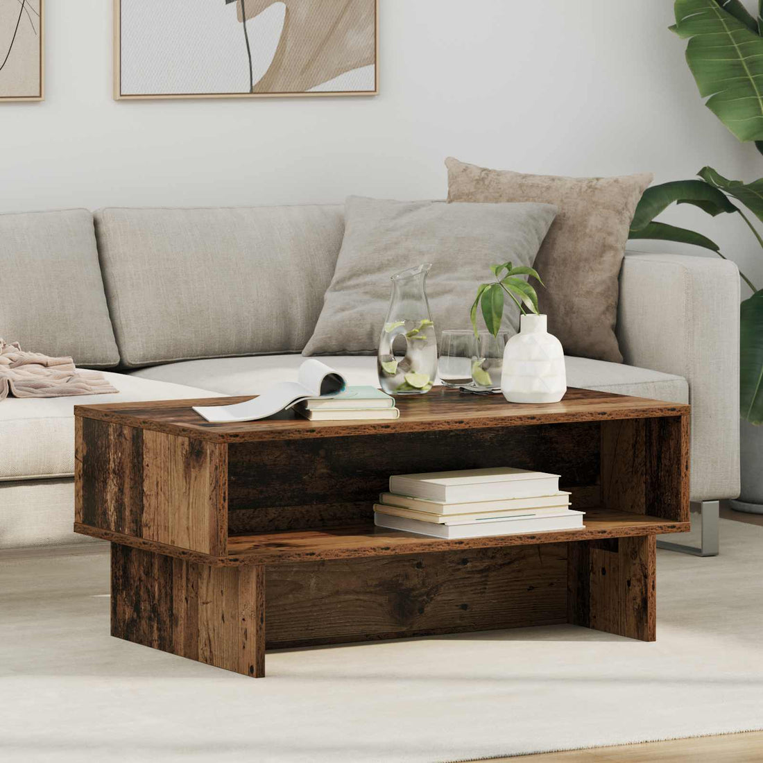 vidaXL Mesa de Café Madera vieja 80 x 46 x 35 cm Madera de ingeniería