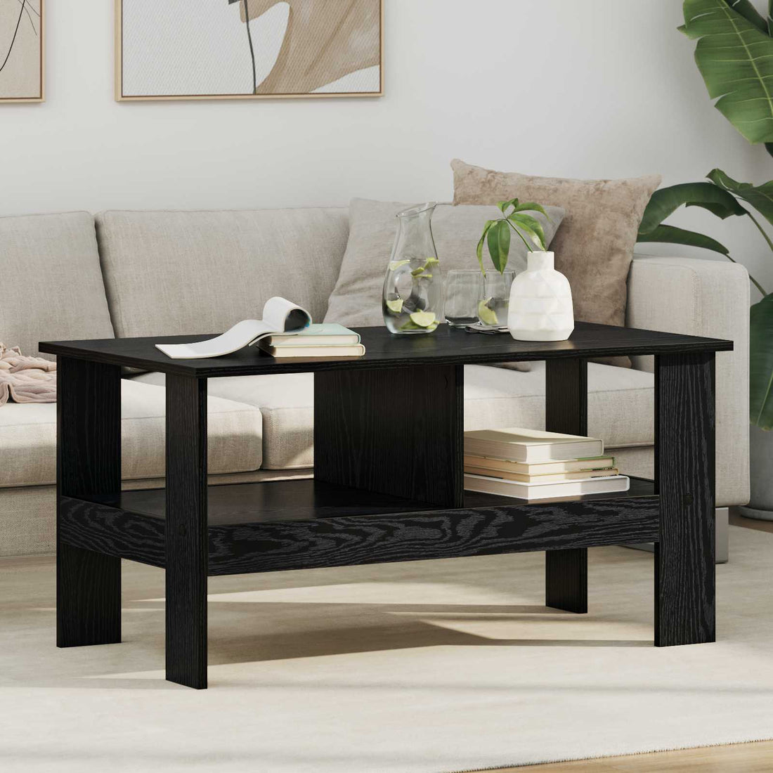 vidaXL Mesa de Café Roble Negro 90 x 50 x 45 cm Madera de ingeniería