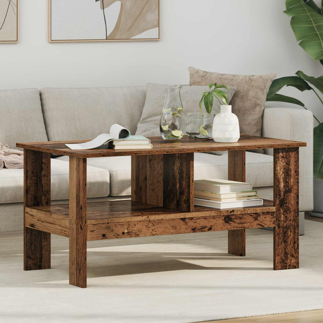 vidaXL Mesa de Café Madera vieja 90 x 50 x 45 cm Madera de ingeniería