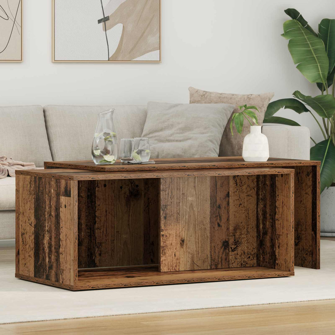 vidaXL Juego de Mesas de Centro 2 uds. Madera vieja 90 x 48 x 40 cm