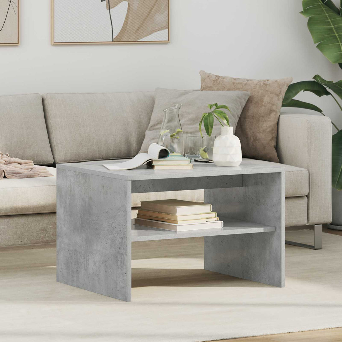 vidaXL Mesa de Café Gris Concreto 60 x 50 x 40 cm Madera de ingeniería