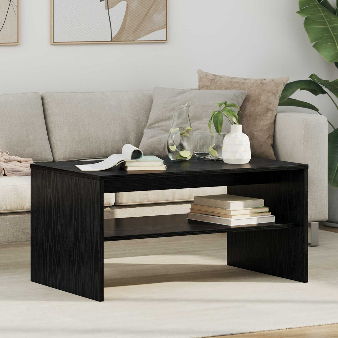 vidaXL Mesa de Café Roble Negro 80 x 50 x 40 cm Madera de ingeniería