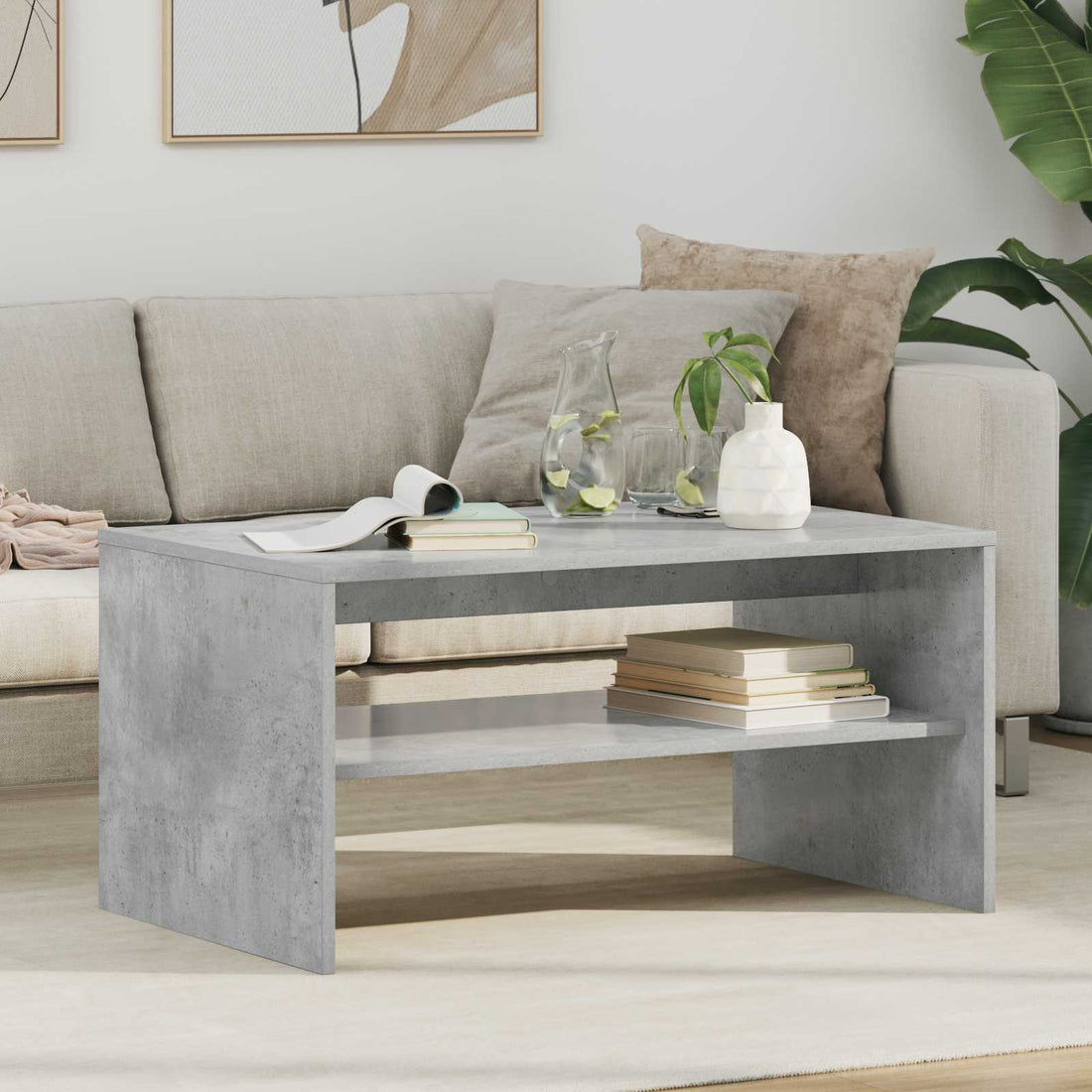 vidaXL Mesa de Café Gris Concreto 80 x 50 x 40 cm Madera de ingeniería