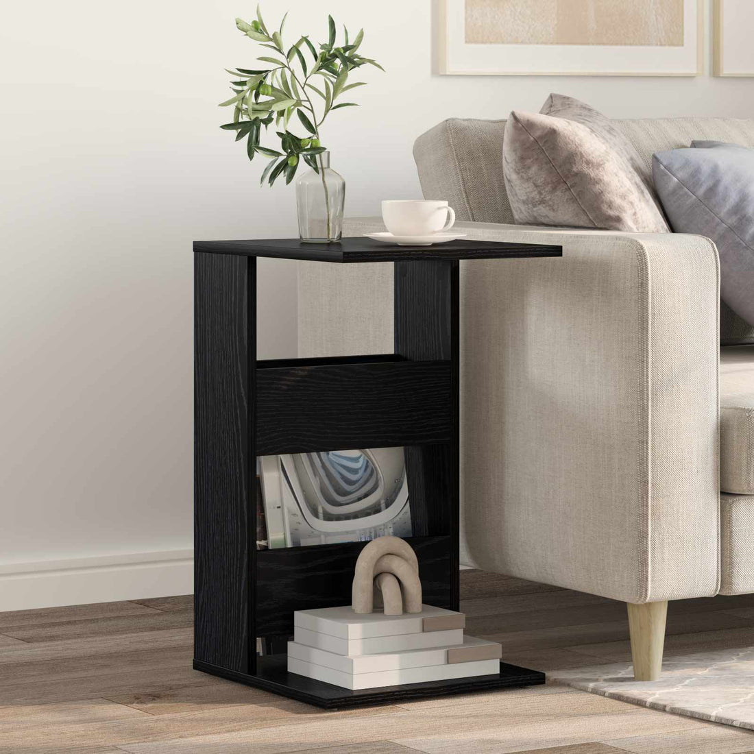 vidaXL Mesa lateral Roble Negro 40 x 35 x 60,5 cm Madera de ingeniería