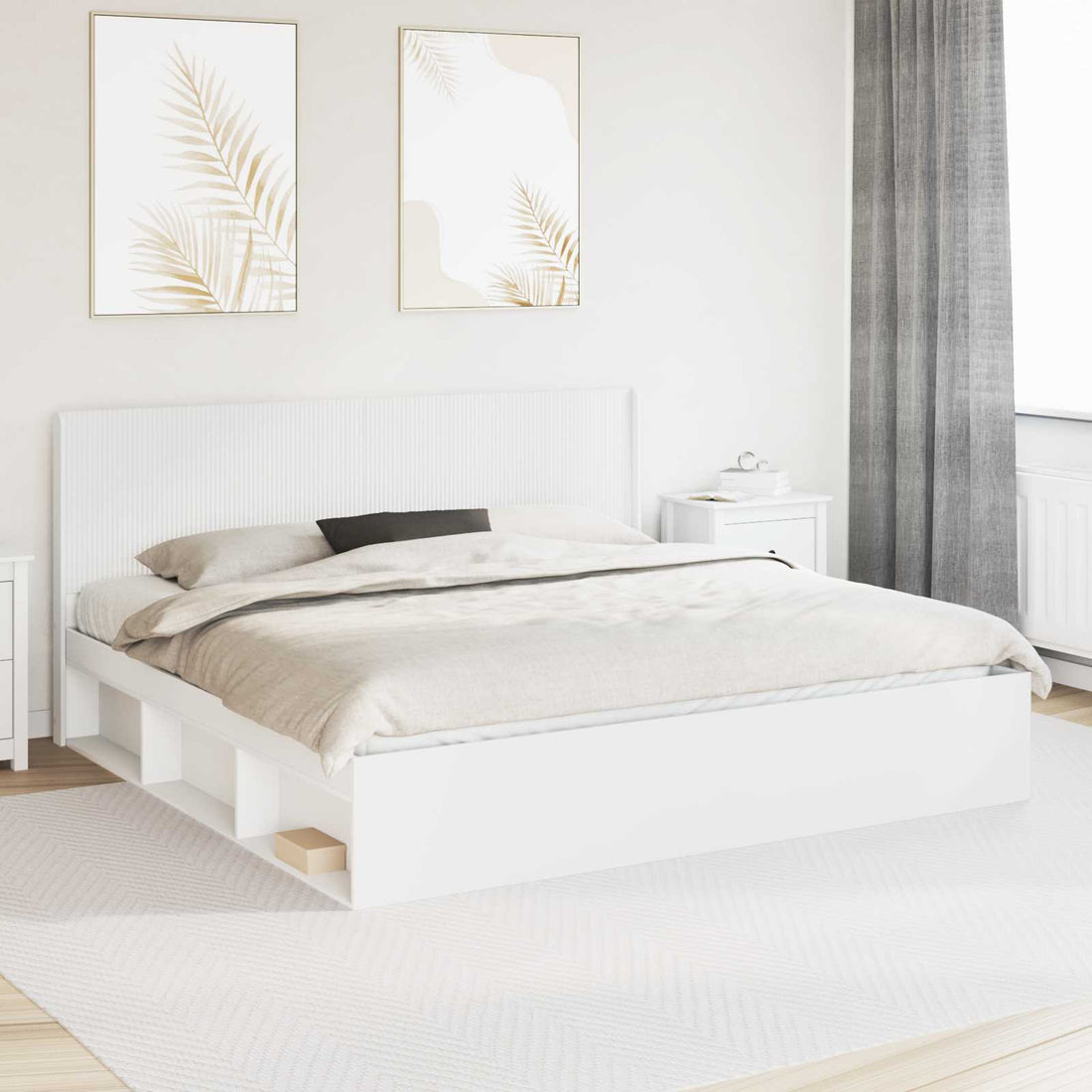 vidaXL Estructura de cama con almacenamiento y cabecero Blanco