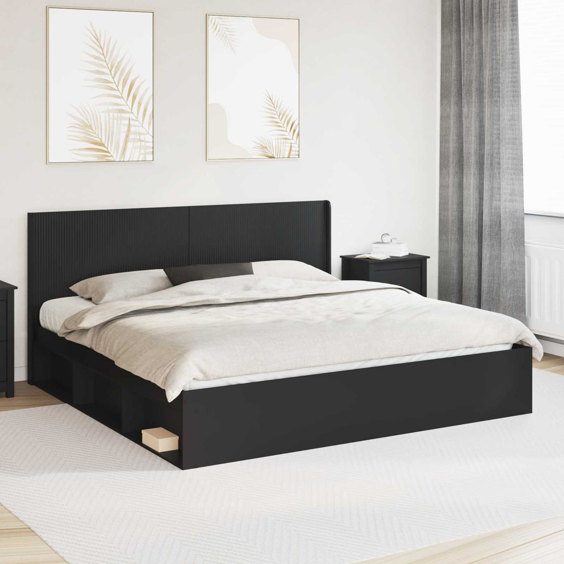 vidaXL Estructura de cama con almacenamiento y cabecero Negro