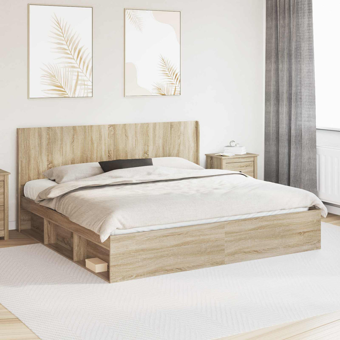 vidaXL Estructura de cama con almacenamiento y cabecero Roble Sonoma